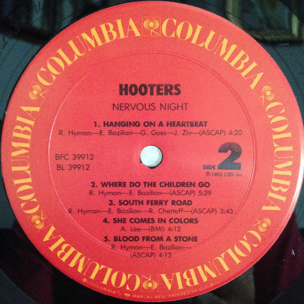 The Hooters : Nervous Night (LP, Album, Pit)