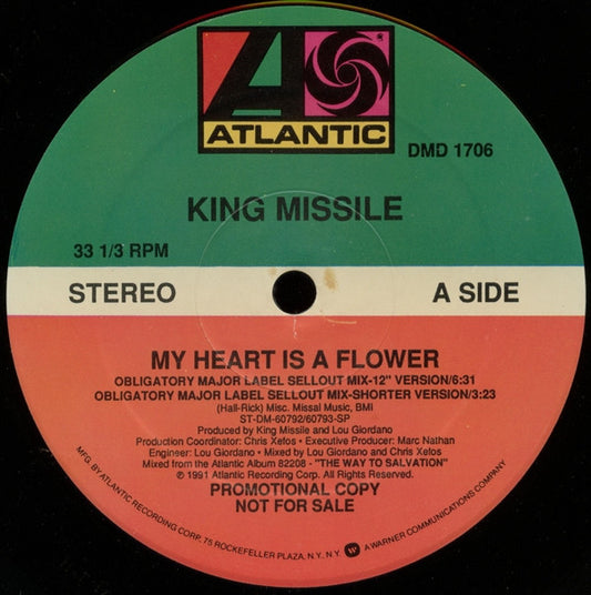 King Missile : My Heart Is A Flower (12", Promo)
