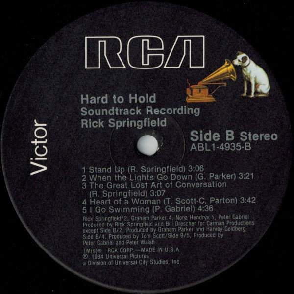 Rick Springfield : Hard To Hold - Soundtrack Recording (LP, Album, Ind)